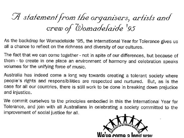 A statement from the organisers - 1995