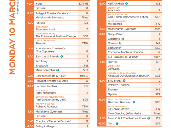WOMADelaide 2014 Timetable - Monday