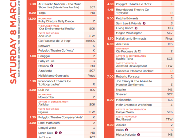 WOMADelaide 2014 Timetable - Saturday