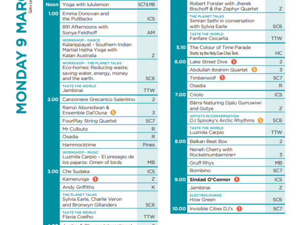 WOMADelaide 2015 Schedule Monday