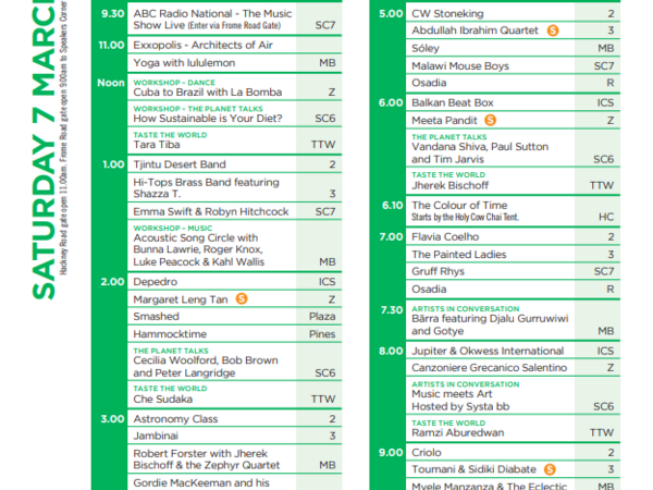 WOMADelaide 2015 Schedule Saturday